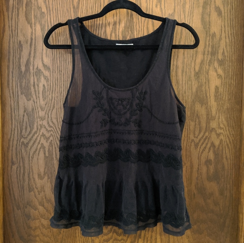 AE Black Embroidered Mesh Tank Top